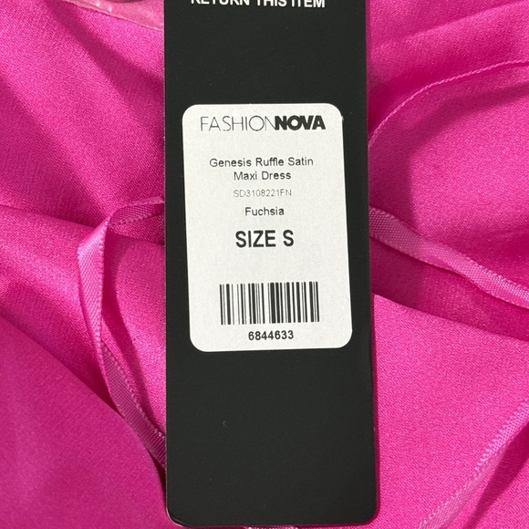 Fashion Nova Genesis Ruffle Satin Maxi Dress Pink Fuchsia Size Small NWT - Picture 6 of 8